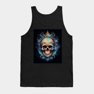 Skull on Blue Fire: Baroque Vintage Ornament Background Tank Top